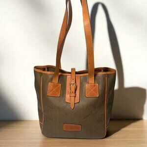 Dooney & Bourke Vintage 1980s Shopper Tote Bucket Bag Brown Canvas & Leather